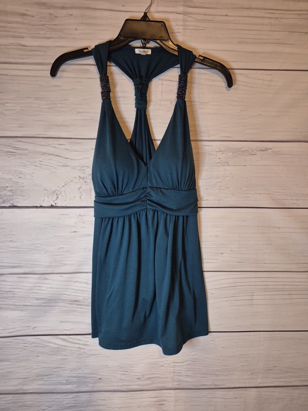 Studio Y Teal Halter Tank with Beaded Shoulder Straps Y2k Going Out Top M
